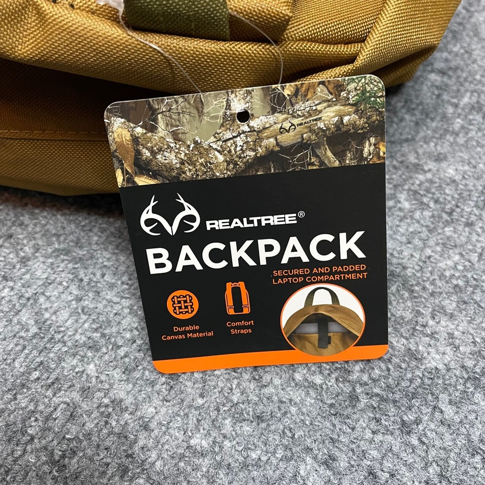 Realtree Backpack Tan Olive Canvas Padded Laptop Sleeve Outdoor Hiking NEW - Picture 5 of 9